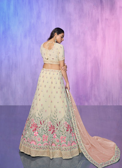 Off White Georgette Bridal Lehenga for Wedding With Thread and Zari Work-2