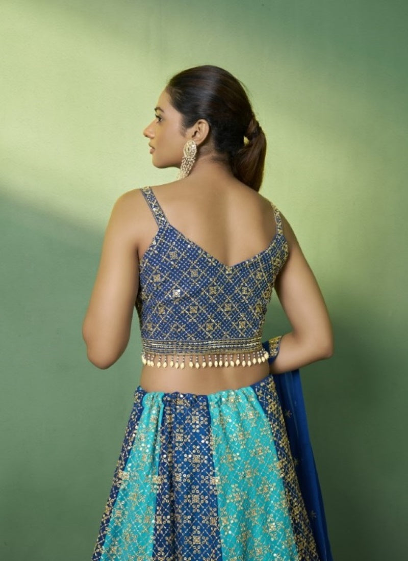 Blue Georgette Wedding Lehenga Choli with Embroidery and Sequins Work-2