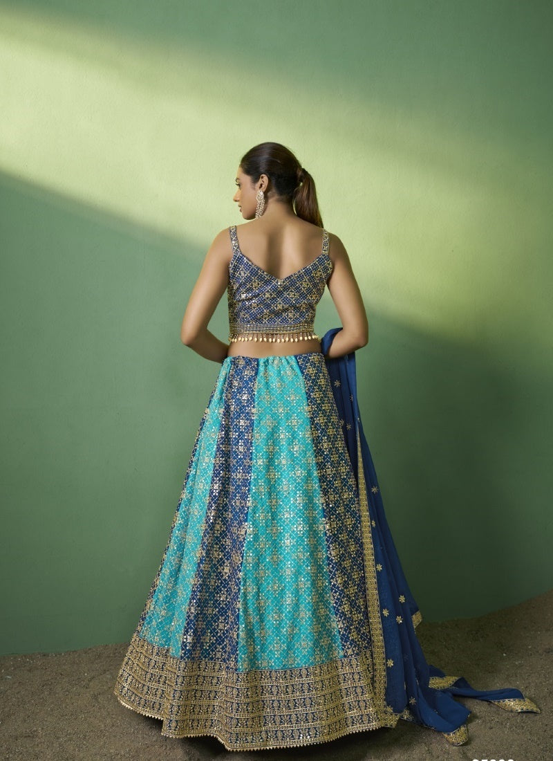 Blue Georgette Wedding Lehenga Choli with Embroidery and Sequins Work-2