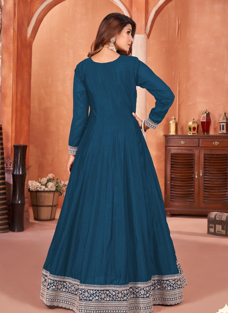 Teal Blue Art Silk Anarkali Suit