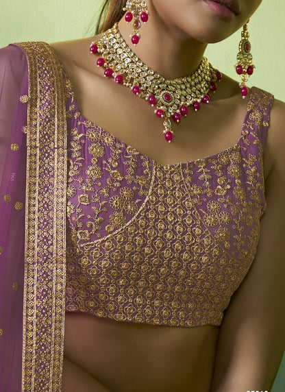 Lavender Georgette Wedding Lehenga Choli with Embroidery and Sequins Work-2