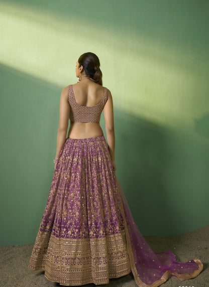 Lavender Georgette Wedding Lehenga Choli with Embroidery and Sequins Work-2