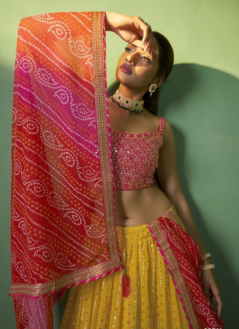 Yellow Georgette Wedding Lehenga Choli with Embroidery and Sequins Work-2