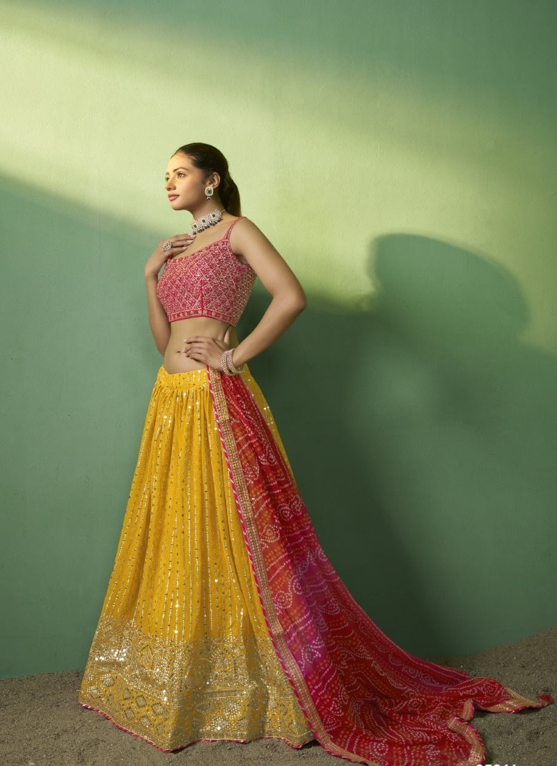 Yellow Georgette Wedding Lehenga Choli with Embroidery and Sequins Work-2