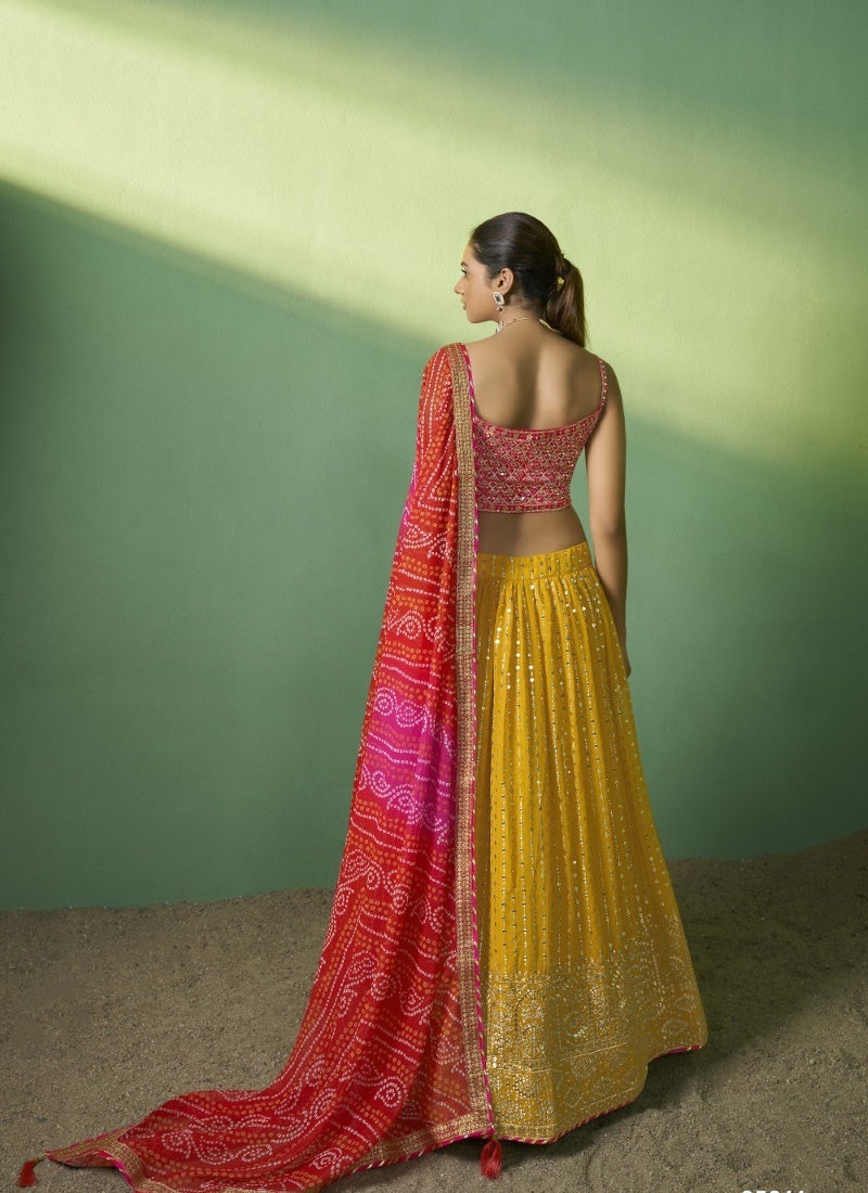 Yellow Georgette Wedding Lehenga Choli with Embroidery and Sequins Work-2