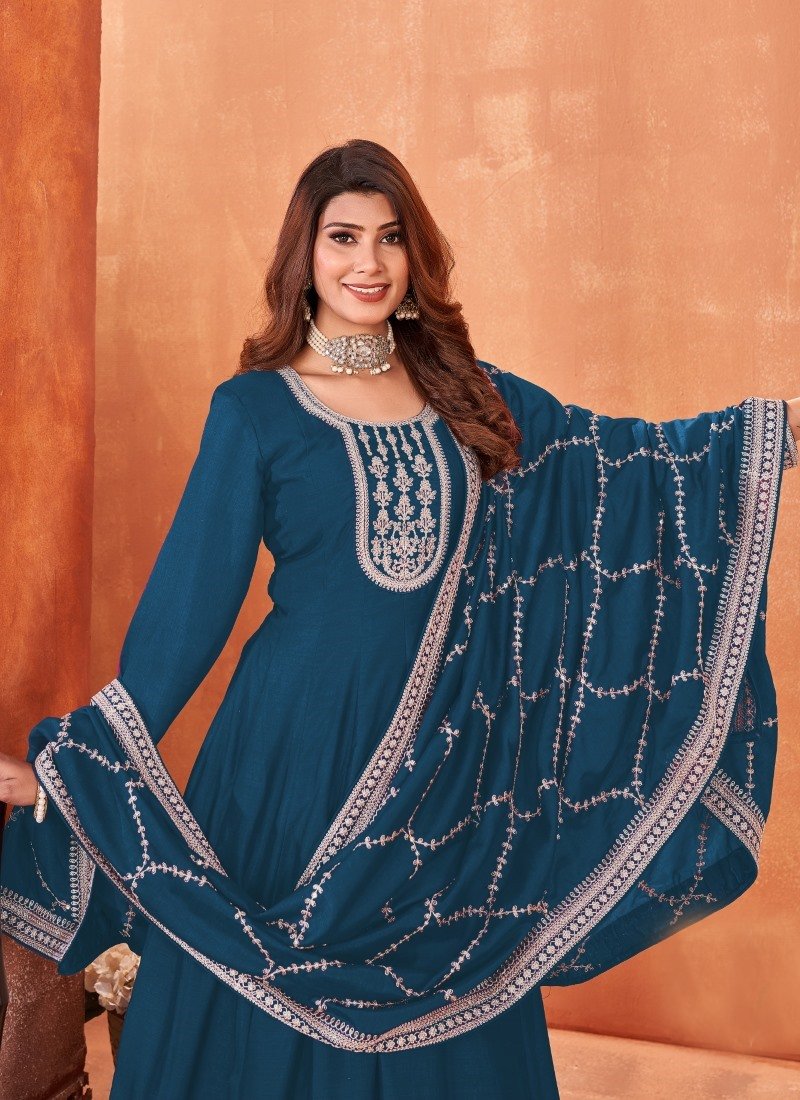 Teal Blue Art Silk Anarkali Suit