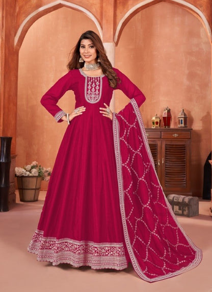 Magenta Art Silk Anarkali Suit