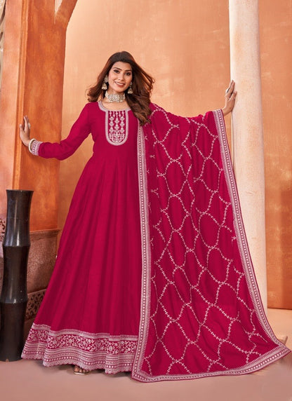 Magenta Art Silk Anarkali Suit