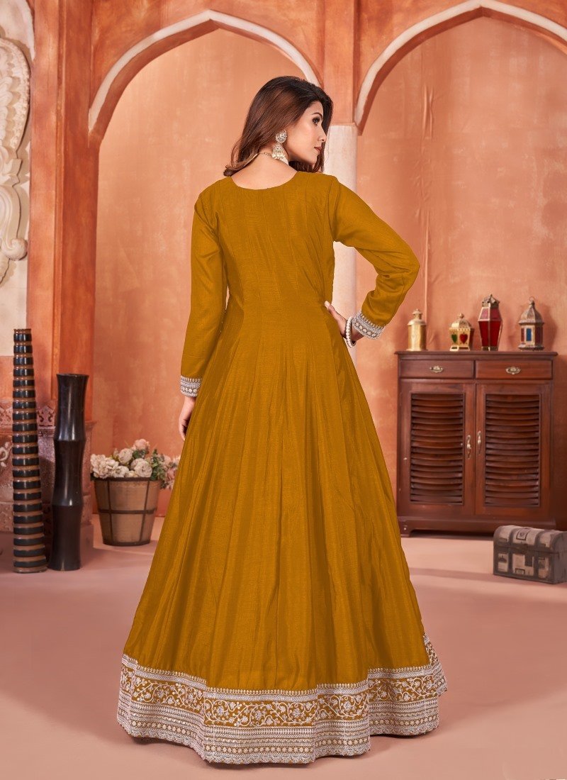 Mustard Yellow Art Silk Anarkali Suit