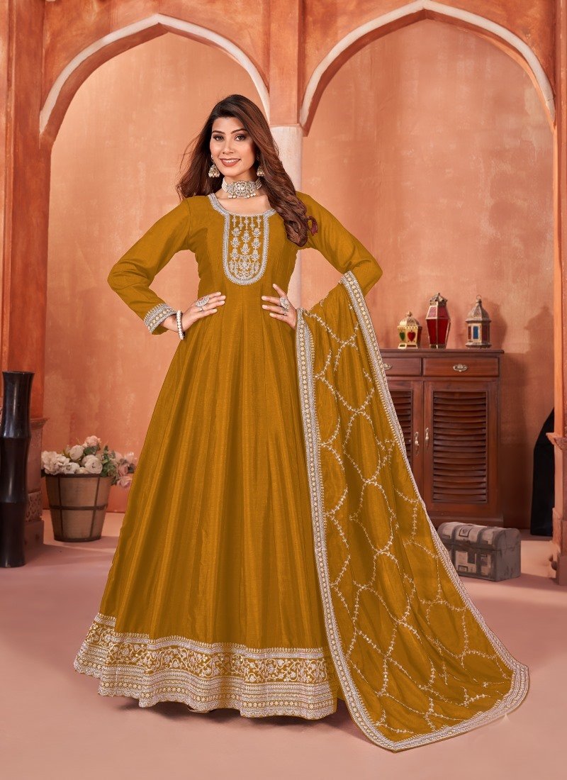 Mustard Yellow Art Silk Anarkali Suit