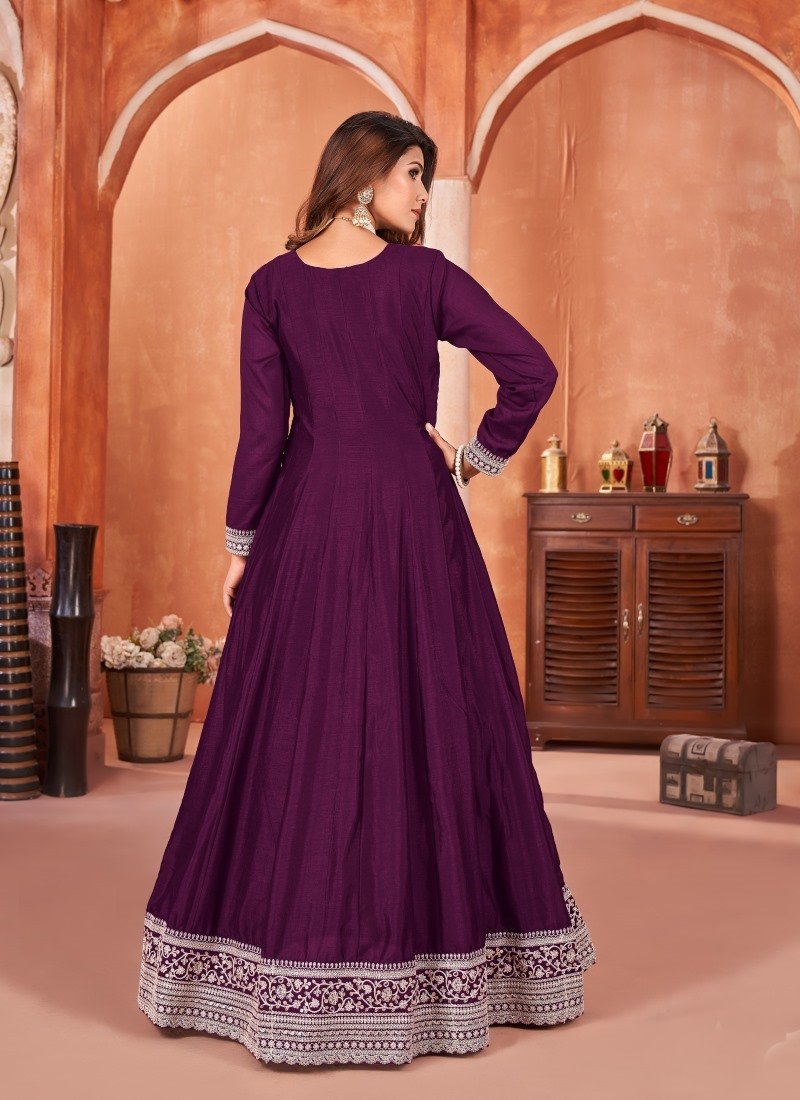 Purple Art Silk Anarkali Suit