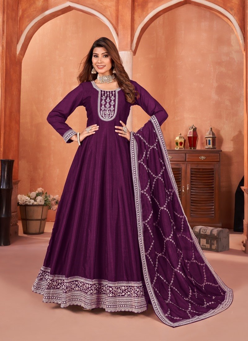 Purple Art Silk Anarkali Suit