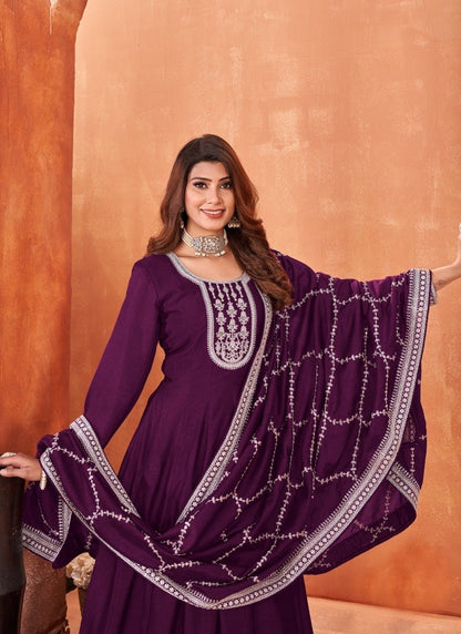 Purple Art Silk Anarkali Suit