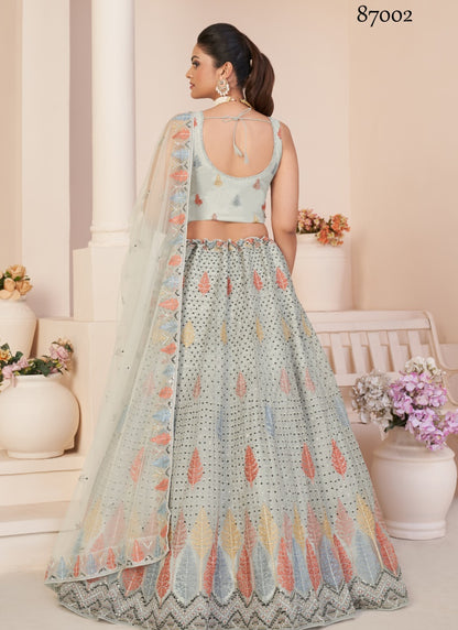 Gray Soft Net Party Wear Lehenga Choli with Thread and Sequins Work-2