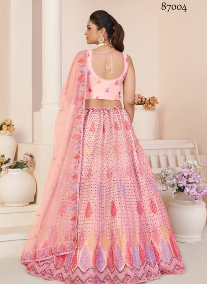 Pink Soft Net Party Wear Lehenga Choli with Thread and Sequins Work-2