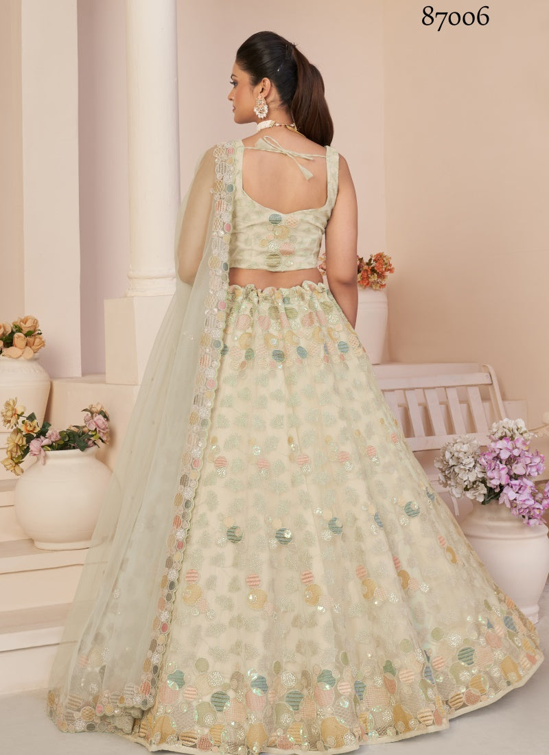 White Soft Net Party Wear Lehenga Choli with Thread and Sequins Work-2