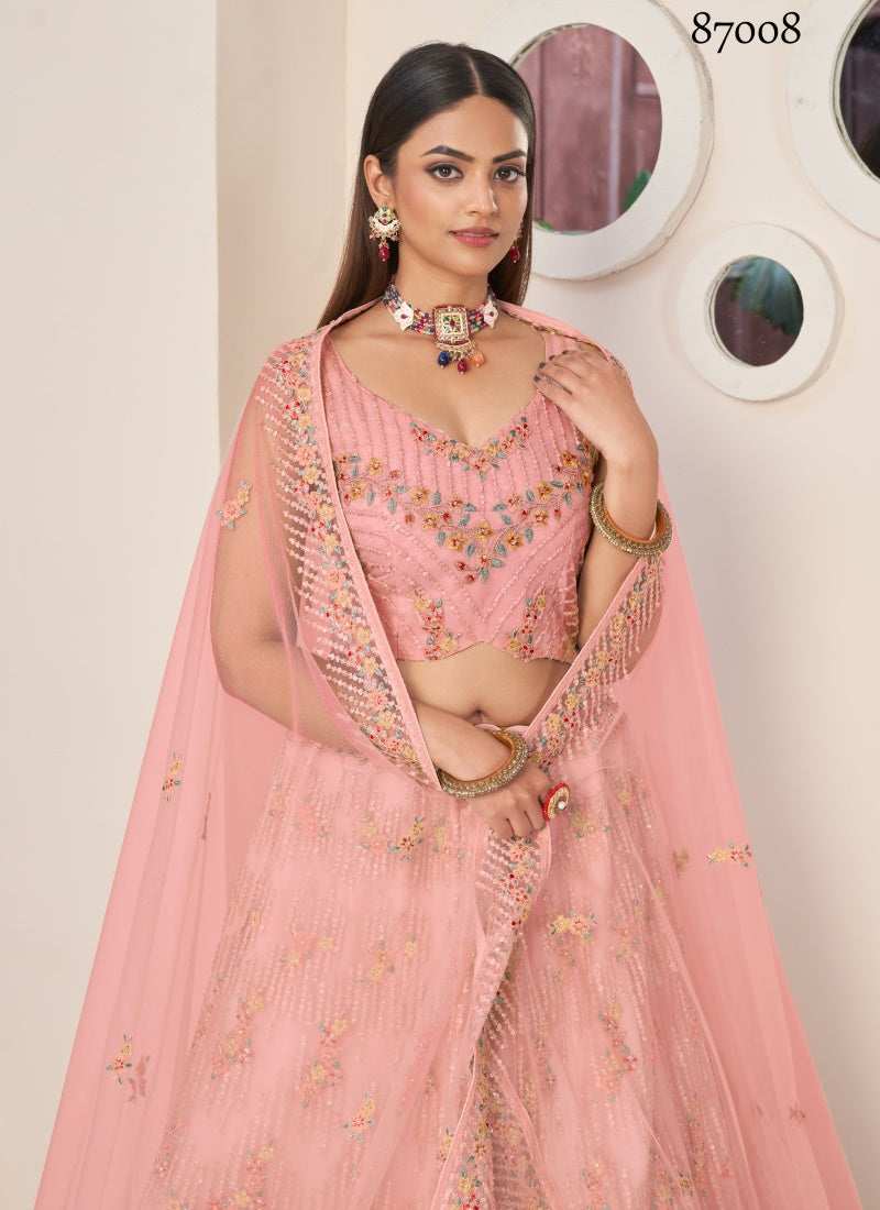 Pink Soft Net Party Wear Lehenga Choli with Thread and Sequins Work-2