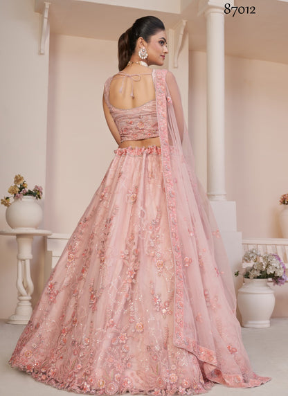 Pink Soft Net Party Wear Lehenga Choli with Thread and Sequins Work-2