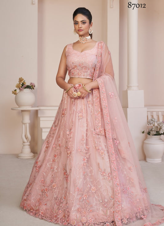 Pink Soft Net Party Wear Lehenga Choli with Thread and Sequins Work