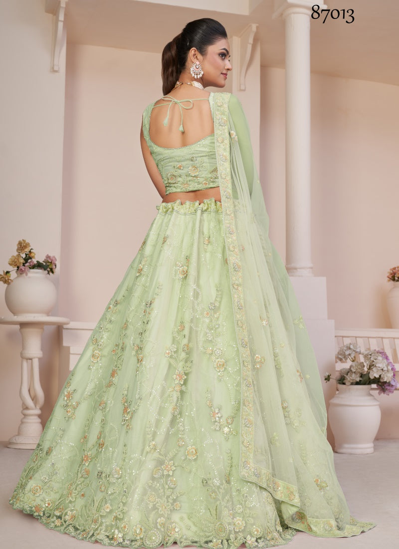 Pista Green Soft Net Party Wear Lehenga Choli with Thread and Sequins Work-2