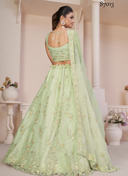 Pista Green Soft Net Party Wear Lehenga Choli with Thread and Sequins Work-2