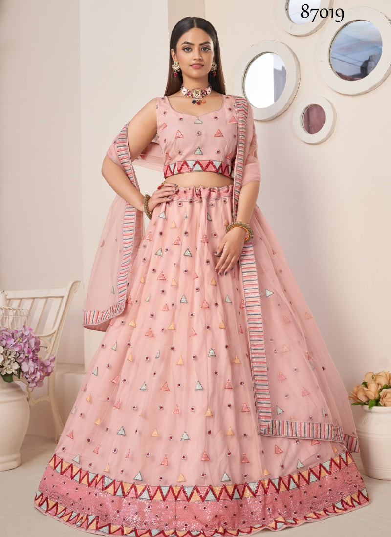 Pink Soft Net Party Wear Lehenga Choli with Thread and Sequins Work