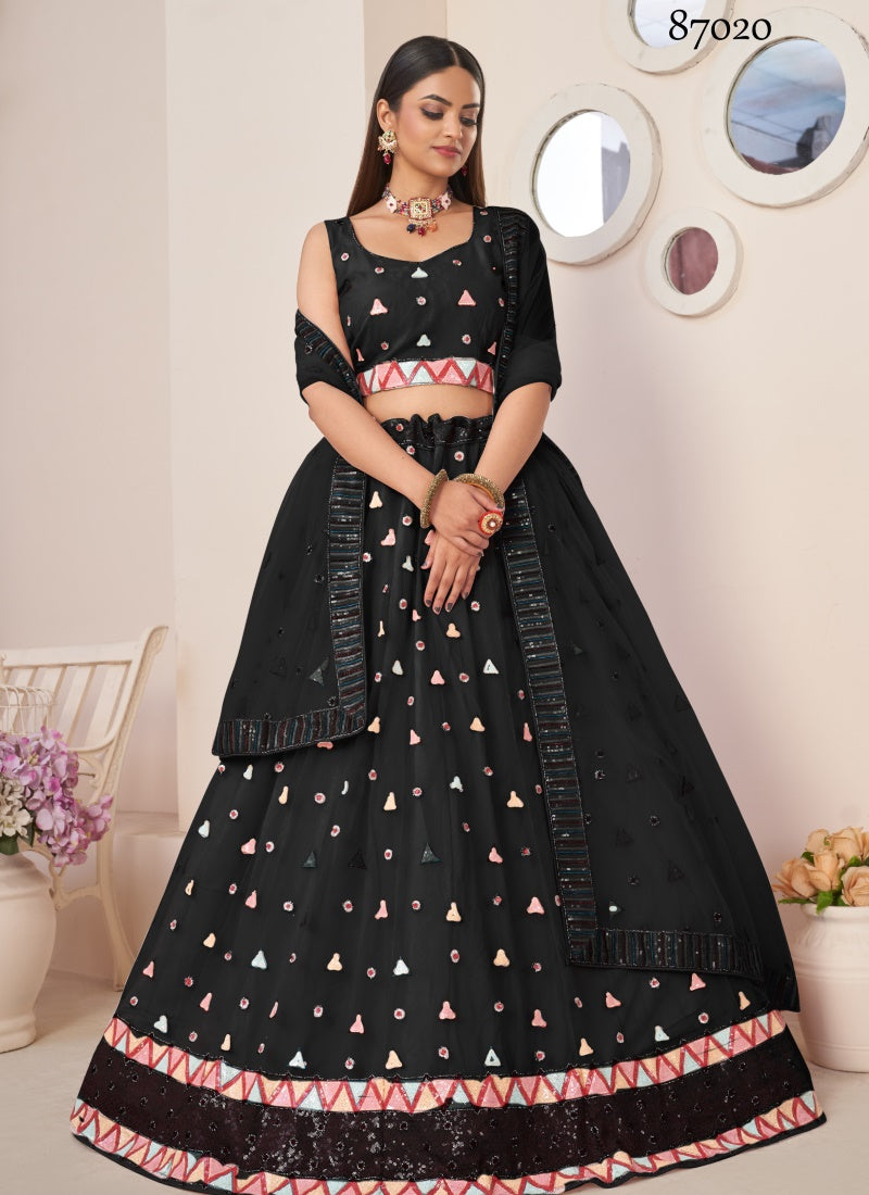 Black Soft Net Party Wear Lehenga Choli with Thread and Sequins Work-2