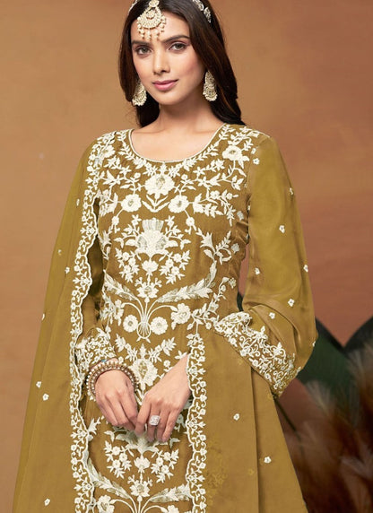 Mustard Yellow Straight Cut Pant Style Salwar Suit