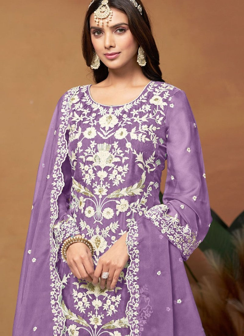 Purple Straight Cut Pant Style Salwar Suit