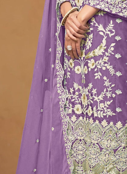 Purple Straight Cut Pant Style Salwar Suit