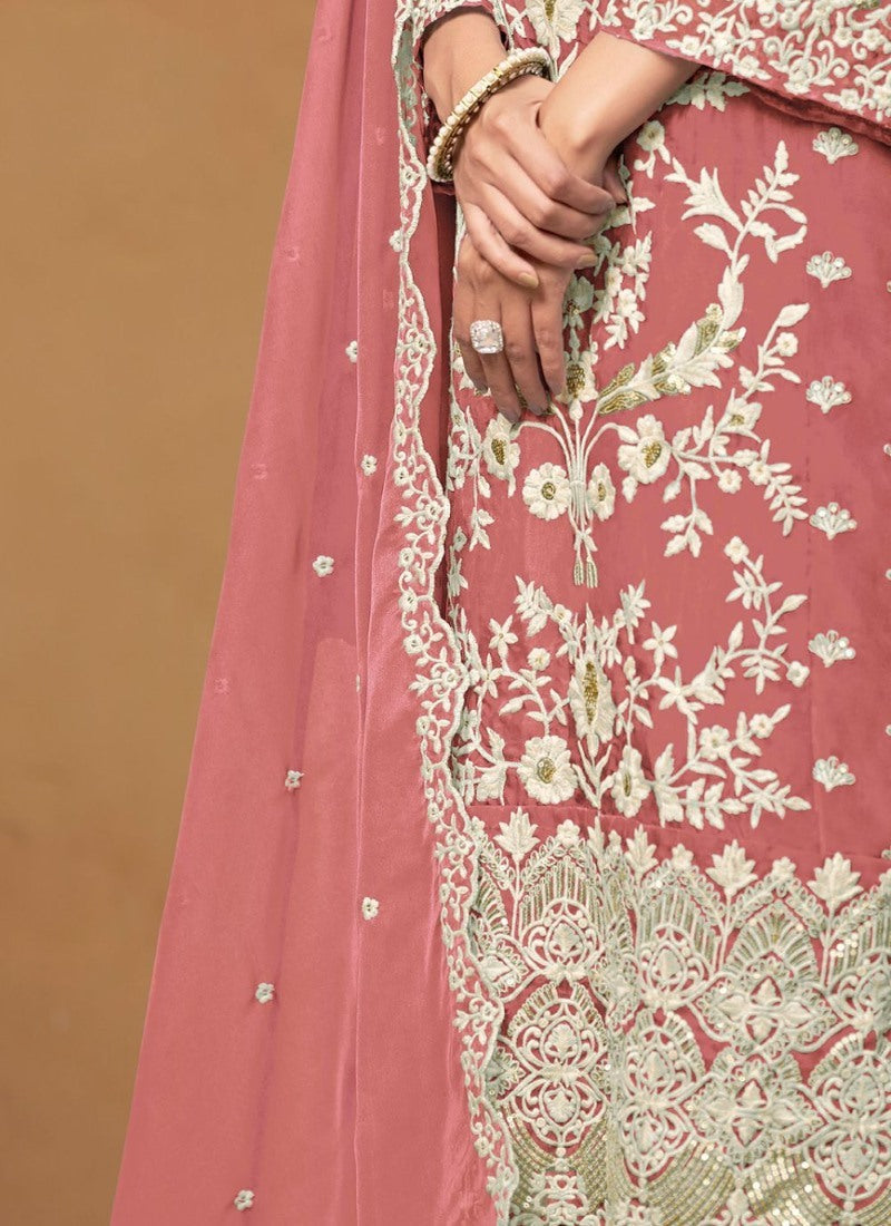 Pink Straight Cut Pant Style Salwar Suit