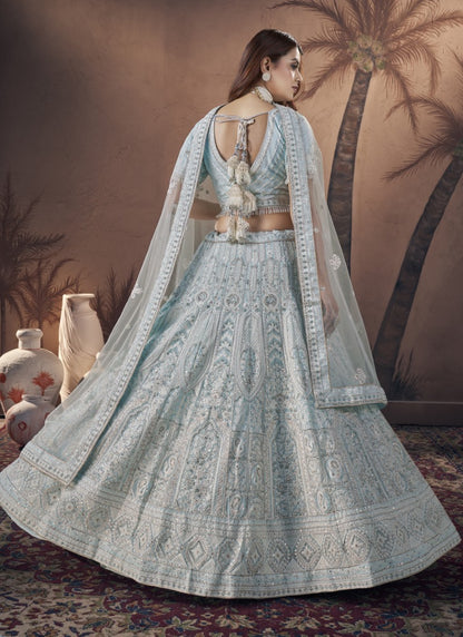 Sky Blue Bridal Lehenga Choli With Heavy Embroidery Work