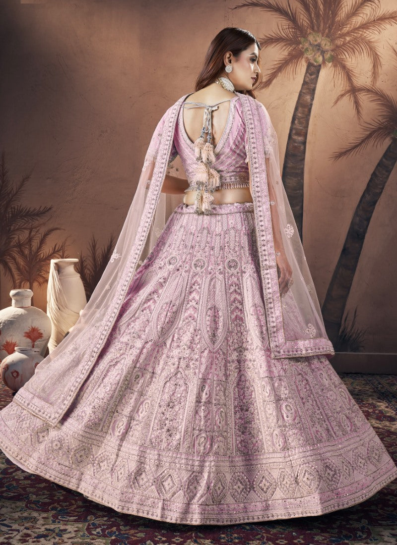 Pink Bridal Lehenga Choli With Heavy Embroidery Work