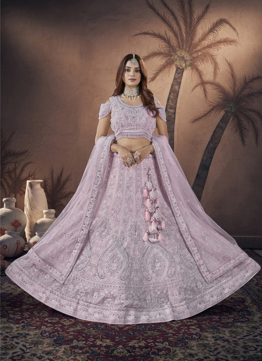 Pink Bridal Lehenga Choli With Embroidery, Thread Work and Sequins Work