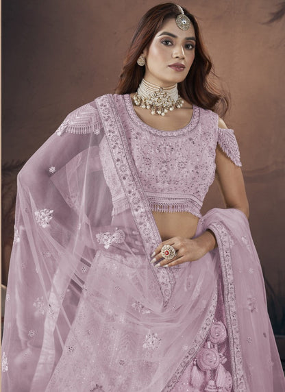 Pink Bridal Lehenga Choli With Embroidery, Thread Work and Sequins Work