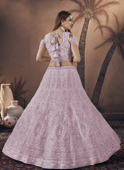 Pink Bridal Lehenga Choli With Embroidery, Thread Work and Sequins Work