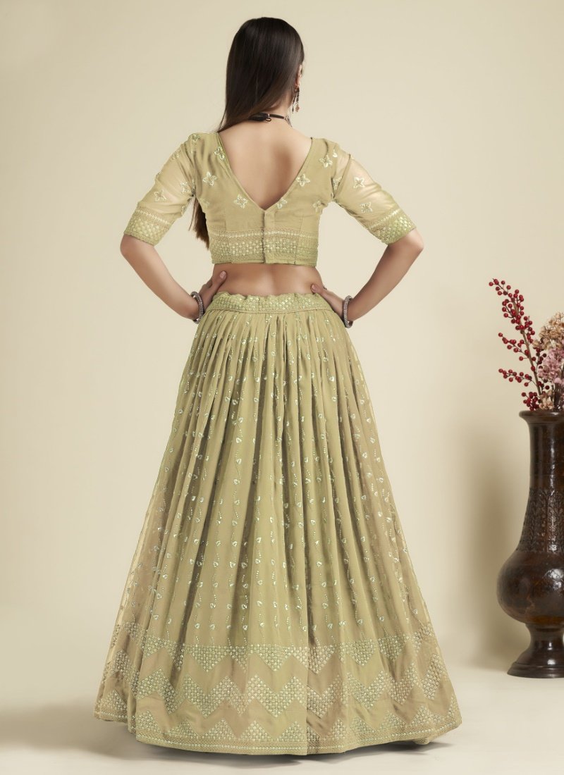 Pista Green Georgette Lehenga Choli With Sequins and Zari Work-2