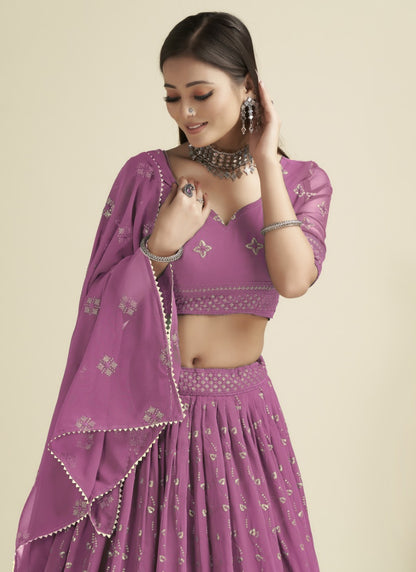 Pink Georgette Lehenga Choli With Sequins and Zari Work-2