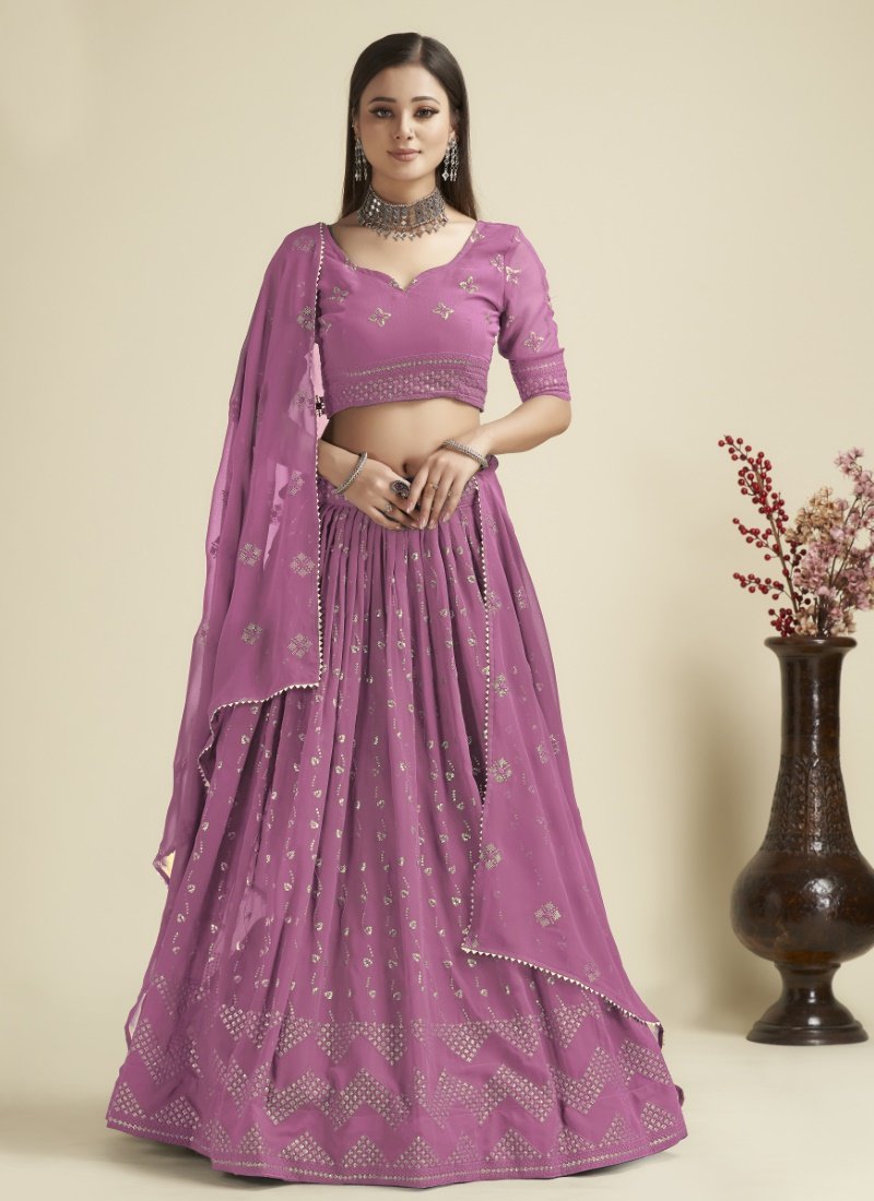 Pink Georgette Lehenga Choli With Sequins and Zari Work