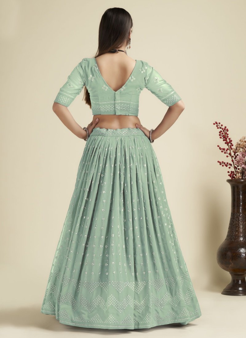 Aqua Georgette Lehenga Choli With Sequins and Zari Work-2