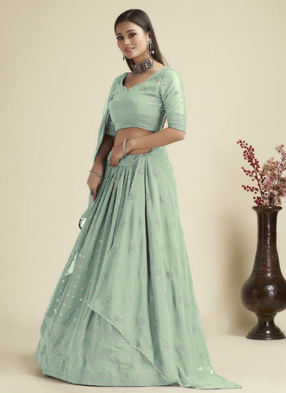 Aqua Georgette Lehenga Choli With Sequins and Zari Work