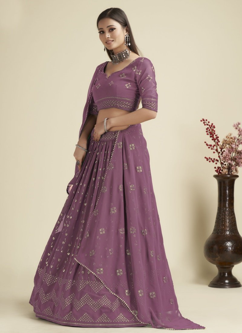 Purple Georgette Lehenga Choli With Sequins and Zari Work-2