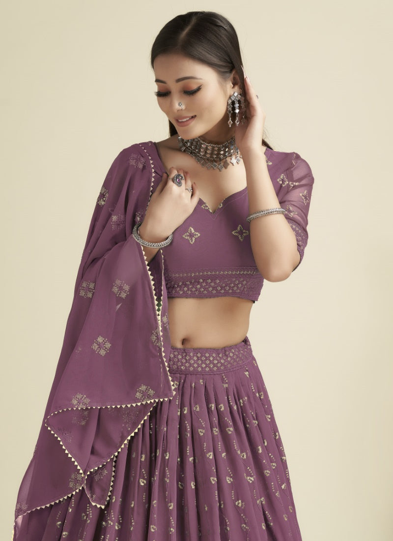 Purple Georgette Lehenga Choli With Sequins and Zari Work-2