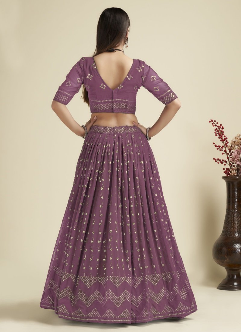 Purple Georgette Lehenga Choli With Sequins and Zari Work-2