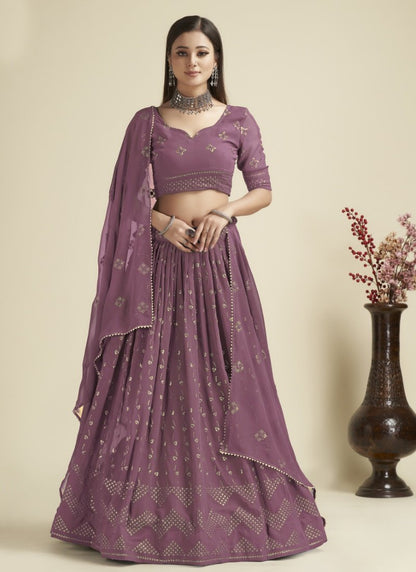 Purple Georgette Lehenga Choli With Sequins and Zari Work