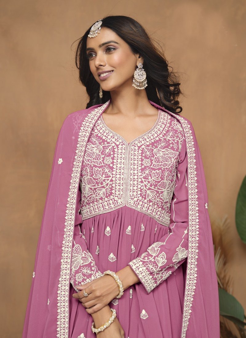 Pink Georgette Sharara Suit With Embroidery Work