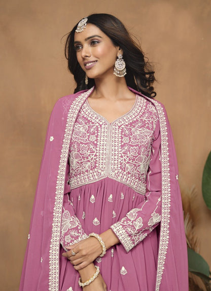 Pink Georgette Sharara Suit With Embroidery Work