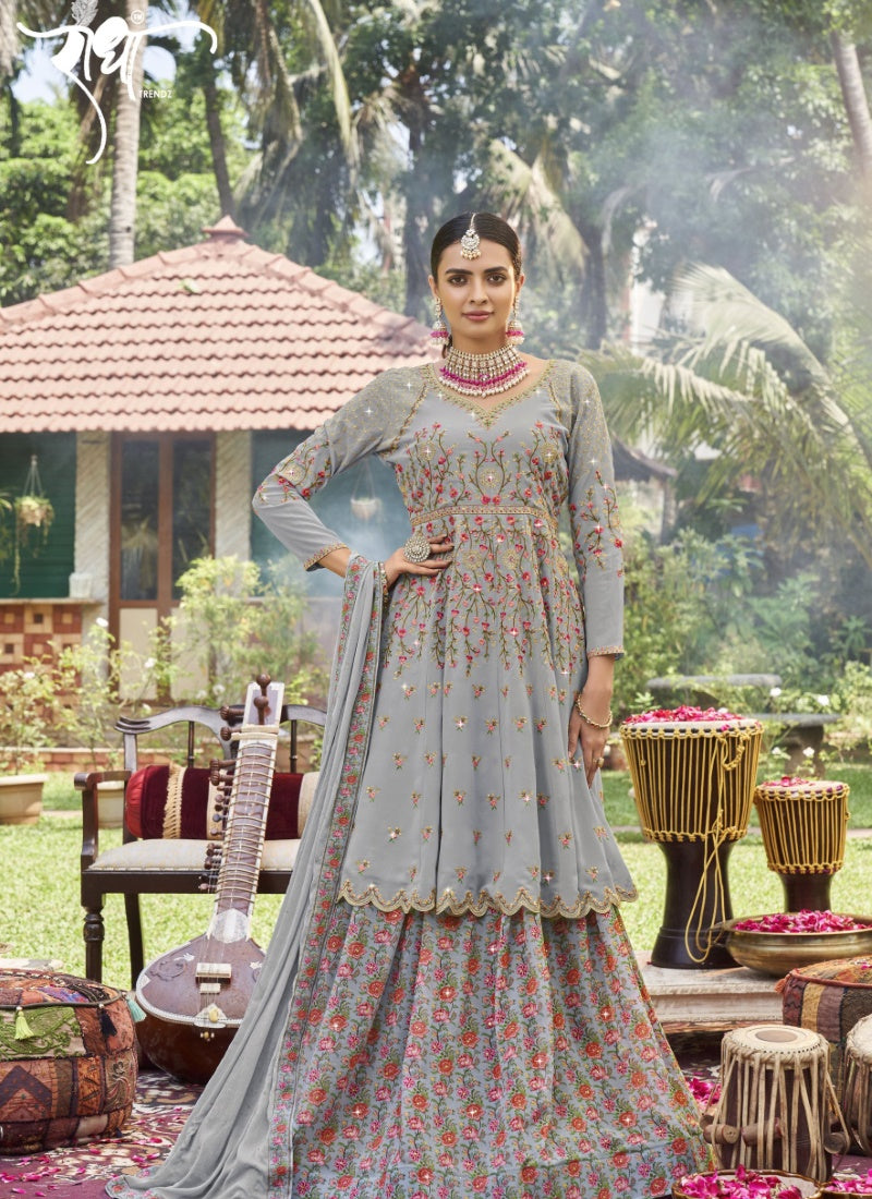 Light Blue Georgette Indo-Western Peplum Lehenga Choli with Embroidery Work