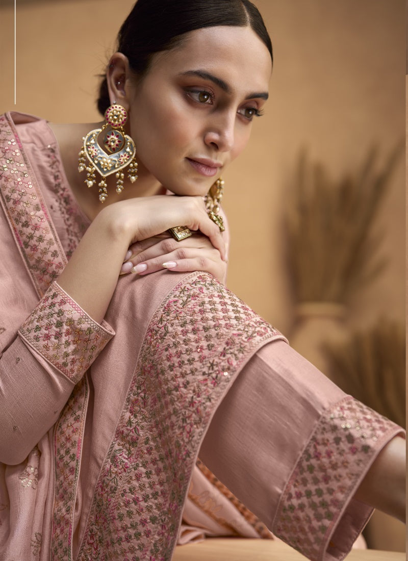 Pink Silk Embroidered Pant Style Salwar Suit-2