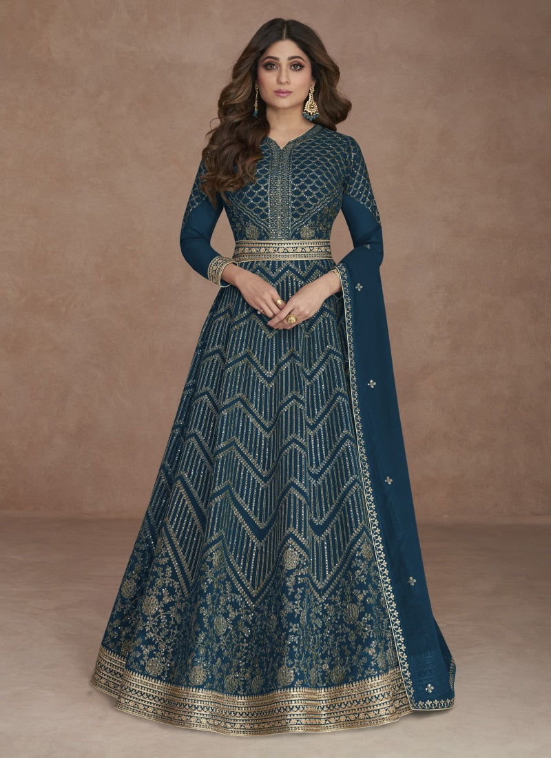 Teal Georgette Anarkali Suit